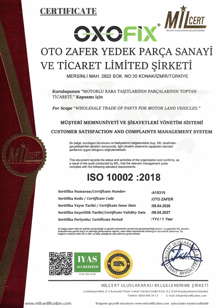 ISO 10002 Belgesi